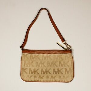 Michael Kors Signature Beige/Tan Beige Canvas Zip Wristlet Wallet